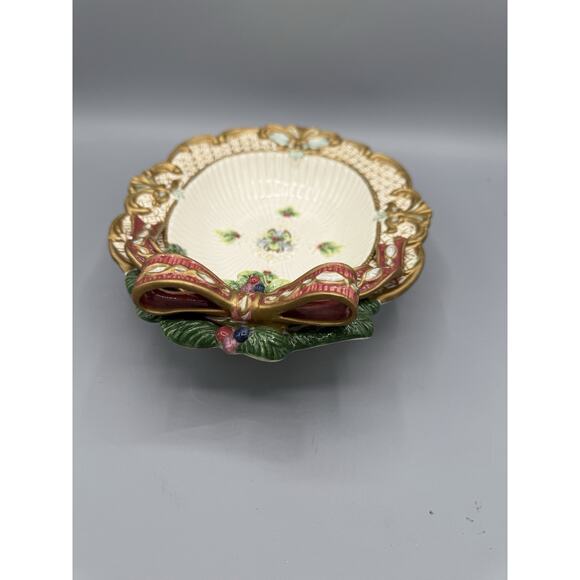 Fitz & Floyd Classics Christmas Serving Dish Holiday Bow Pinecone Platter 10” - Picture 3 of 7